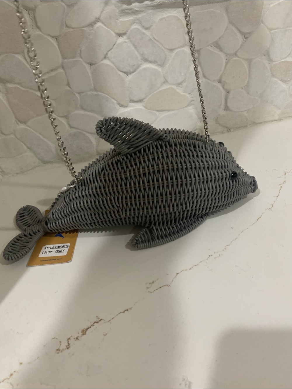 New Tommy Bahama Gray Dolphin Woven Fish Bag Purse
